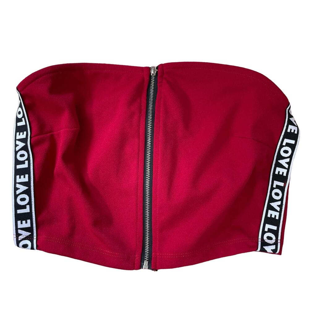 In Control Red "LOVE" Zipper Front Strapless Tube Top - Size Small - Streetwear